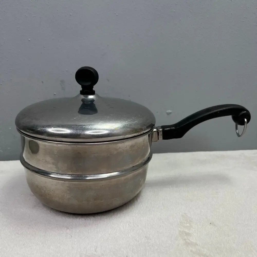 Vintage Farberware Double Boiler Insert Pan with Lid Stainless Steel 2 - 2.5 Qt